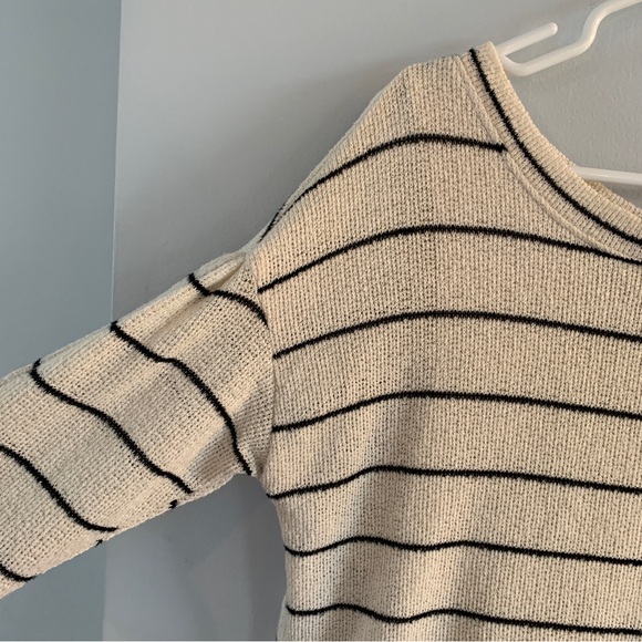 Anthropologie Shirt Size Small Boxy Peplum Top Cream Black Striped Bow Blouse - Picture 2 of 10